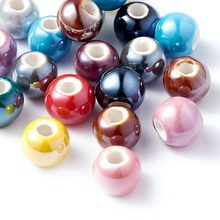 100 pces 8mm artesanal porcelana cerâmica joias fazendo descobertas bola solta contas pearlized redondo para fazer jóias 2024 - compre barato