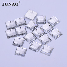JUNAO 8mm 10mm Sewing Clear White Crystals Square Rhinestones Flatback Acrylic Stones Sew On Strass Crystals Beads for Dress 2024 - buy cheap