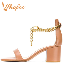 Nude Metal Chains Ankle Buckle Strap Women's Sandals High Chunky Heels Female Party Summer Mature Fashion 2021 Large Size 11 16 2024 - buy cheap