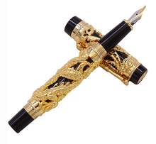 Jinhao-pluma estilográfica de lujo, pluma Vintage de dragón Phoenix, plumín curvo, Metal completo, tallado dorado y negro para regalo de arte y oficina 2024 - compra barato