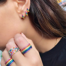 2021 Brand New Cubic Zirconia Baguette Stones hoop Ear Earrings Shinning Wedding Earrings delicate colorful rainbow cz jewelry 2024 - buy cheap