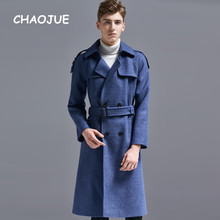 CHAOJUE Brand Europe Fashion Woolen Coat for Men High Quality 2018 Winter Double Breasted Long Trench Male England Blue Overcoat 2024 - buy cheap