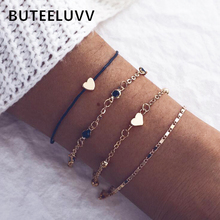 Buteesclvv pulseiras com pingentes de coração para mulheres, braceletes vintage elegantes, com cristais pretos e dourados 2024 - compre barato