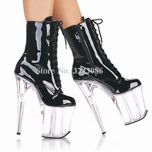 Botines de plataforma transparente para mujer, botas cortas sexys con cordones de charol y tacón de 15/20cm, zapatos de fiesta para Club de moda 2024 - compra barato