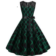 Green Black Check Plaid Print Women Dress Sweetheart Illusion Woman Rockabilly Vintage Dress Floral Embroidery Lace Party Dress 2024 - buy cheap