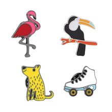 Fashion Carrtton Animal Enamel Brooch Jewelry Crane Swan Woodpecker Weasel Skates Brooches Women Jeans Lapel Pin Badge 2024 - buy cheap