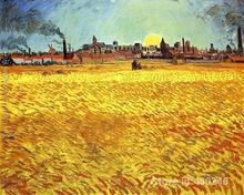 artwork by Vincent Van Gogh Summer Evening Wheatfield with Setting sun Oil painting canvas reproduction High quality Handpainted 2024 - buy cheap