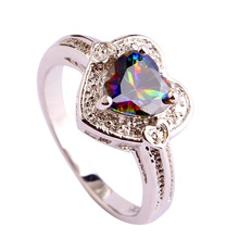 Women Free Shipping Lab multicolor Rainbow CZ Silver  Plated Ring Size 6 7 8 9 10 Fashion Jewelry gift wholesale 2024 - buy cheap