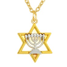 Dawapara menorah e estrela de david pingente colar jóias dois tons ródio e ouro-cor metal link chain 2024 - compre barato