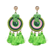 Pendientes de cuerda redonda hechos a mano en 5 colores, pendientes largos bohemios de moda con flecos para mujer, regalos de navidad 2024 - compra barato