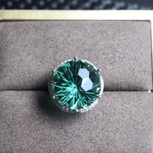 Anillo de cristal Natural redondo verde para mujer, joyería fina de Plata de Ley 925, Gema de 15*15mm con caja de terciopelo, certificado FJ246 2024 - compra barato