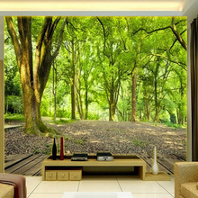Green Forest Trees Photo Mural For Bedroom Living Room TV Sofa Background Wall Non-woven Straw Texture Customize 3D Wallpaper 2024 - buy cheap