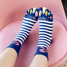 3 Pairs Five Finger 5 Toe Socks Female Cotton Cartoon Lovely Kawaii Novelty Striped Print Socks With Separate Toes 2024 - buy cheap