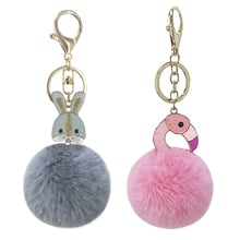 2018 Fur Animal Keychains New Rabbit And Flamingo Fur Ball Alloy Key Ring Pendant Imitation Rabbit Fur Drive Safe Key Chain 2024 - buy cheap