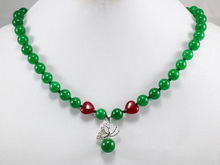 Натуральный 8 мм зеленый красный камень ракушка жемчужное ожерелье кулон 18" 2024 - купить недорого