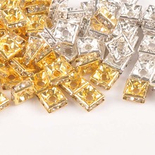 Квадратные бусины-разделители AAA с золотыми и серебристыми стразами для ювелирных изделий ручной работы 100 шт. 8 мм 2024 - купить недорого