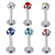 New Hot Stainless Steel Helix Tongue Rings Piercing Crystal Multicolor Labret Rings Body Barbell Ear Bone Ear Studs wholesale 2024 - buy cheap