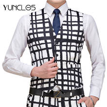 YUNCLOS New Arrival Mens Suit Vest Fashion Wedding Men Slim Fit Vests And Waistcoat Printed Men Dress Suit Vest 2024 - buy cheap