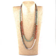 Free Shipping Fashion Bohemian Jewelry long knotted Halsband 5 Color Multi Crystal Necklace 2024 - buy cheap