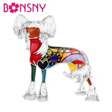 Bonsny Enamel Alloy Chinese Crested Dog Brooches Cartoon Animal Pets Pin Jewelry For Women Girls Gift Clothes Scarf Decoration 2024 - buy cheap