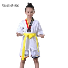 2018 wholesale cotton breathable junior Taekwondo Dobok child girls and boys WTF approve Karate uniform suit training clothes 2024 - buy cheap