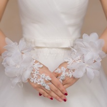 Luvas sem dedos para noiva, luvas de casamento curtas com renda e flor, acessórios para vestidos de casamento femininos 2024 - compre barato