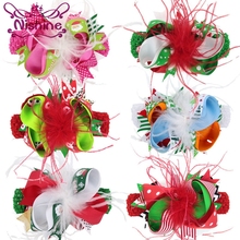Nishine 10pcs/lot Girls Flower Elastic Crochet Headband Children Feather Ribbon Hair Bows Clips Christmas Hair Accessories 2024 - buy cheap