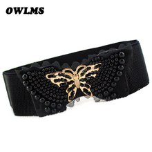 Free shipping new fashion popular belts lace decoration bow women gold pearl butterfly wide crystal cummerbund waist belt female 2024 - buy cheap