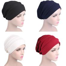 2020 New Elastic Cotton Turban Hat Solid Color Women Warm Winter Headscarf Bonnet Inner Hijabs Cap Muslim Hijab femme Wrap Head 2024 - buy cheap