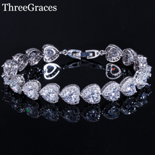 ThreeGraces Romantic Wedding Costume Jewelry Sparkling Cubic Zircon Sweet Heart Bridal Bracelets Bangles For Women BR068 2024 - buy cheap