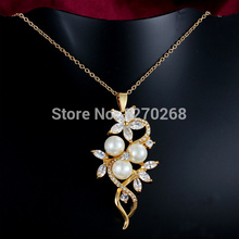 Top design gold color crystal & pearl flower pendant necklace beautiful jewelry lovely Christmas gift AngelTears brand N957 2024 - buy cheap