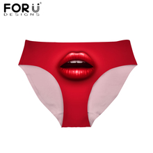 Forudesigns calcinha sensual com estampa de lábios vermelhos, roupa íntima feminina sem rastros, lingerie sexy plus size 2024 - compre barato