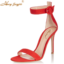 Women’S Red Flock Sexy Super High Stiletto Heel Sandals 2021 Summer Ladies Office Party Cover Heel Sandal Buckle Strap Shoes 2024 - buy cheap