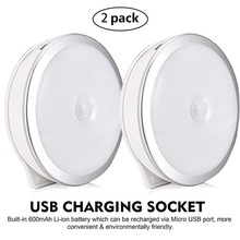 Luminária led portátil com sensor de movimento, luz noturna, recarregável via usb, para quarto, escadas e cozinha (2 pacotes 2024 - compre barato