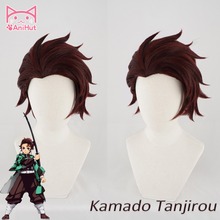 Anihut】kamado Tanjirou парик Kimetsu no Yaiba Demon Slayer синтетические термостойкие волосы для косплея, камадо танджиру 2024 - купить недорого