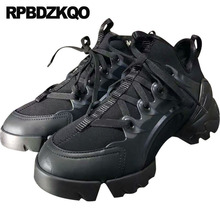 Кроссовки на танкетке большого размера, роскошные черные кроссовки из натуральной кожи на толстой подошве с принтом 2024 - купить недорого