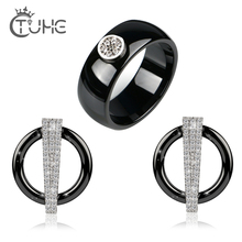 Набор ювелирных изделий для женщин, керамическое кольцо 8 мм с серебряными кристаллами, рождественский подарок 2024 - купить недорого