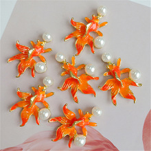 10 PCS 30*39mm Metal Alloy KC Gold Drops Of Glaze Enamel Imitation Pearl Orange Fish Accessories DIY Jewelry Findings 2024 - buy cheap