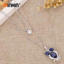 Women Owl Necklace Long Pendant Chokers Statement Necklaces Ladies Charm Dark Blue Crystal Necklace Jewelry 2024 - buy cheap