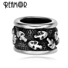 REAMOR Men 316L Stainless steel Skull Head Big Hole Spacer Beads for Jewelry Making DIY Charm Beads Bracelet Findings Wholesale 2024 - buy cheap