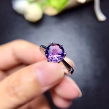 Uloveido Natural Amethyst Solitaire Ring, 925 Sterling Silver, 8*8mm Certified Round Purple Gemstone Wedding Jewelry for Women 2024 - buy cheap