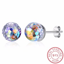 LEKANI Crystals  Colorful Ball Shaped Stud Earrings Piercing S925 Silver Fine Jewelry For Women Girls 2024 - buy cheap