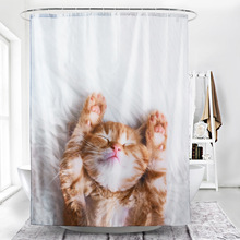 Cortina de banheiro impermeável com estampa de gato 3d, cortina grossa de poliéster com gancho, para banheiro, tipo c, à prova d'água 2024 - compre barato