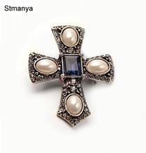 Women Fashion pearl crystal Cross pins Brooch for Collar Shawl Scarf Buckle pin party Brooches gift jewelry Wholesale 15001 2024 - buy cheap