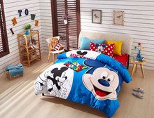 Jogo de cama estampado azul do mickey mouse, colcha de cama para meninos e crianças, decoração de casa de algodão egípcio, tamanho queen completo 2024 - compre barato