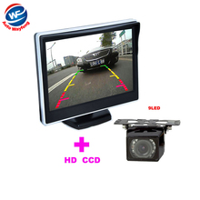 Câmera retrovisora para carro 9led + monitor lcd tft de 5 ''para visão traseira, ângulo de lente de 170 ccd backup para estacionamento 2024 - compre barato