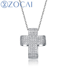 ZOCAI choker CROSS 0.60 ct genuine diamond118K white gold pendant with 925 silver chain necklace D00900 2024 - buy cheap