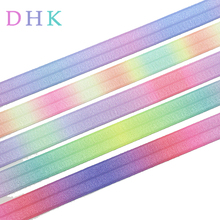 DHK 5/8'' 5yards gradient colors printed Fold Elastic FOE stretch ribbon hairbow headwear headband DIY OEM C1629 2024 - buy cheap