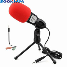 Microfone de estúdio profissional soonhua microfone condensador de transmissão de 3.5mm com mini tripé para pc 2024 - compre barato