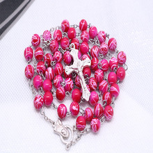 New 8mm Crystal Imitation Pearl Necklace, Catholic Red Rosary Cross Bead Center Necklace 2024 - buy cheap